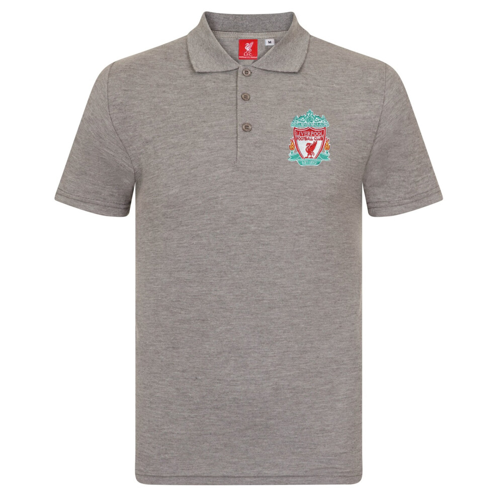 (Grey Single Crest, XL) Liverpool FC Mens Polo Shirt Crest OFFICIAL Football Gift