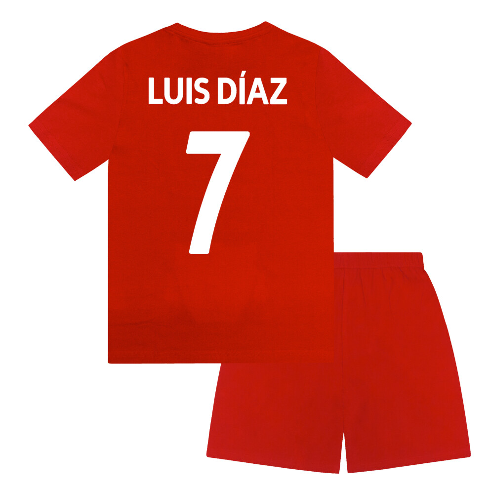 (Red Luis Diaz, 12-13 Years) Liverpool FC Boys Pyjamas Short Kids OFFICIAL Football Gift