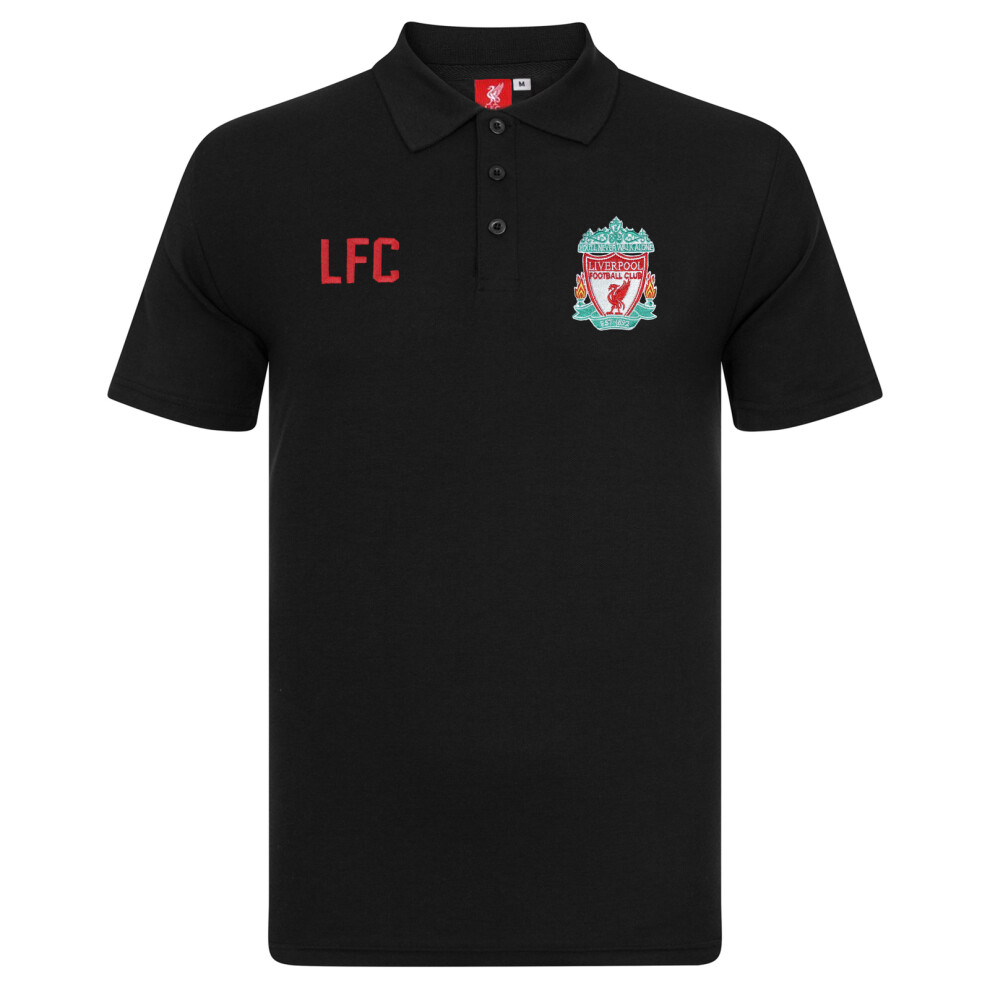 (Black LFC, 6-7 Years) Liverpool FC Official Football Gift Boys Crest Polo Shirt