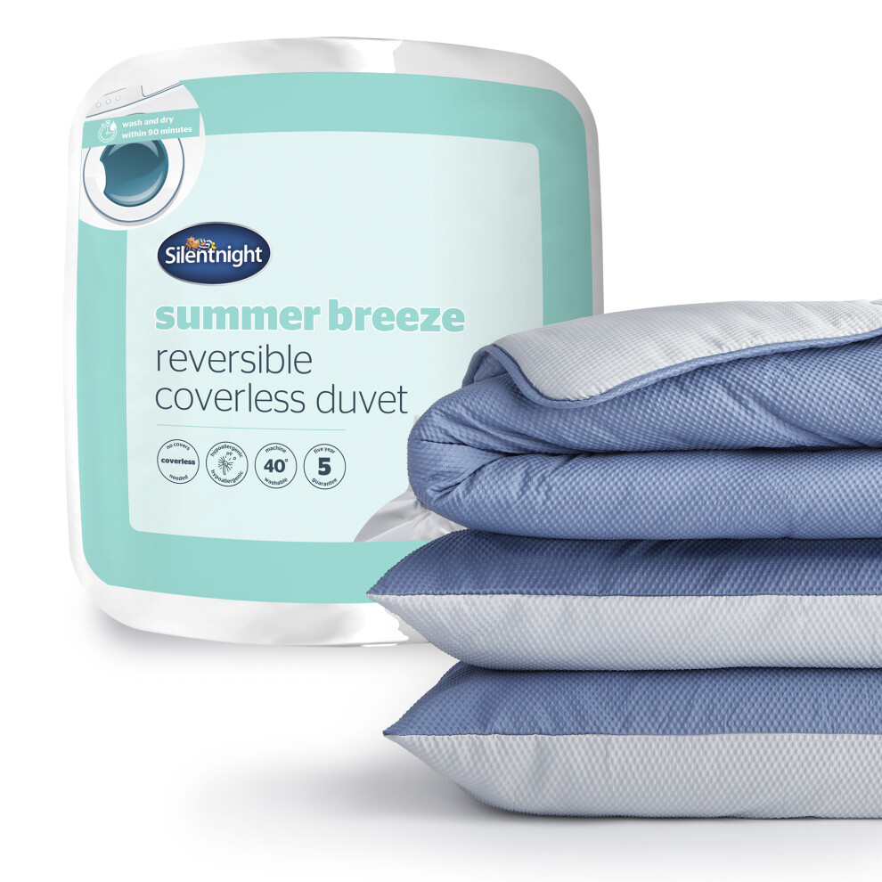 (Single, Grey/Blue) Silentnight Summer Breeze 2.5 Tog Coverless Duvet & Pillowcase