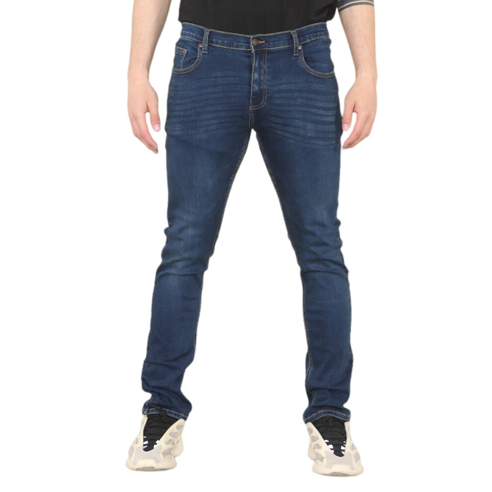 (Dark Stonewash, 36W X 32L) MYT Mens Super Stretch Skinny Fit Jeans-image-OPC-PF2ZVCK-NEW