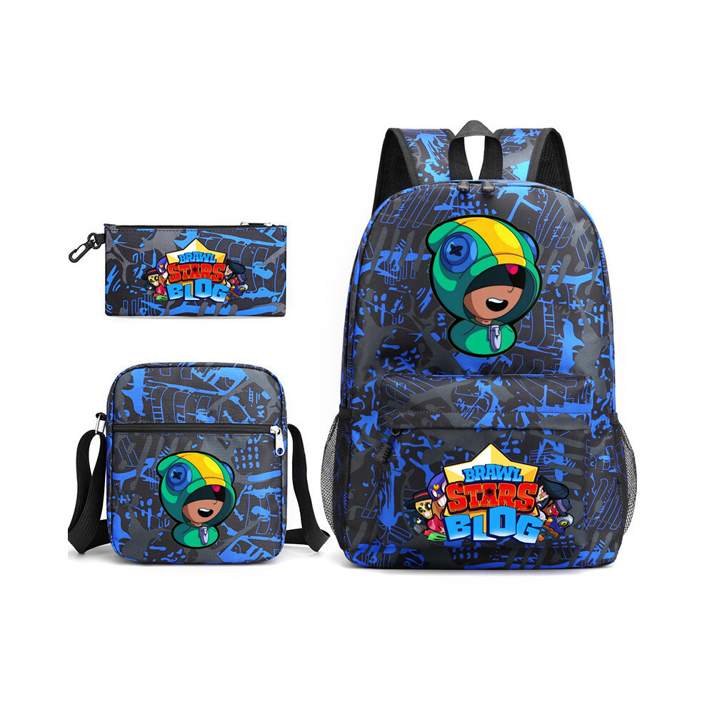 (Blue pattern) BRAWL STARS School Bag Backpack Three-piece Set _a