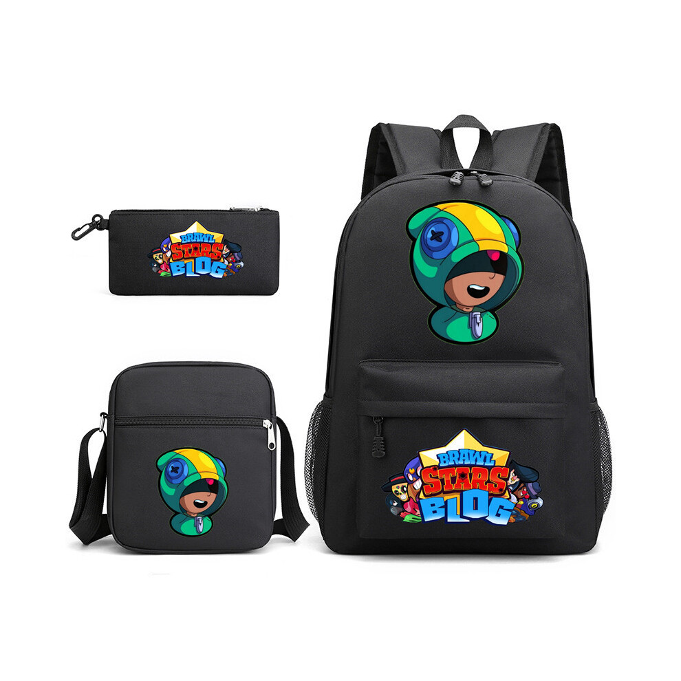 (Black) BRAWL STARS School Bag Backpack Three-piece Set _a