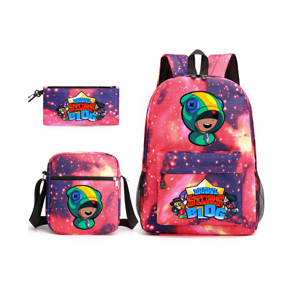 (Starry red) BRAWL STARS School Bag Backpack Three-piece Set _a