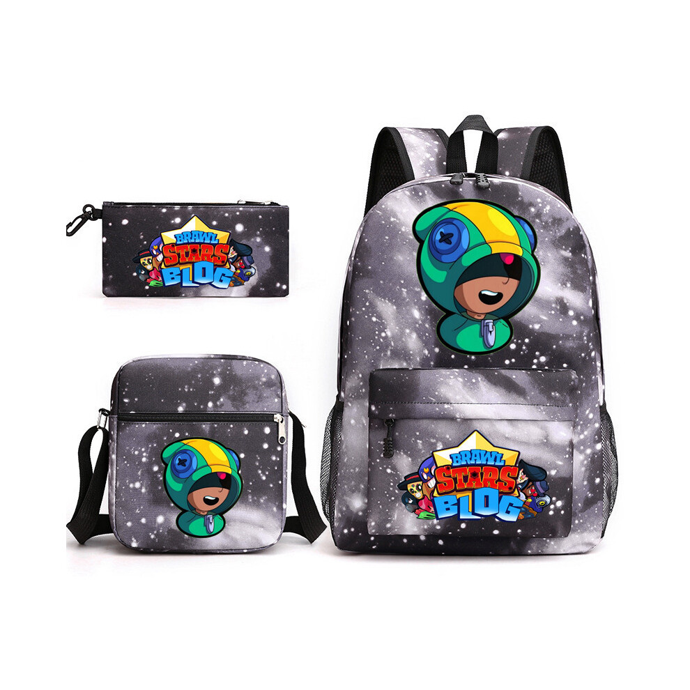 (Starry gray) BRAWL STARS School Bag Backpack Three-piece Set _a