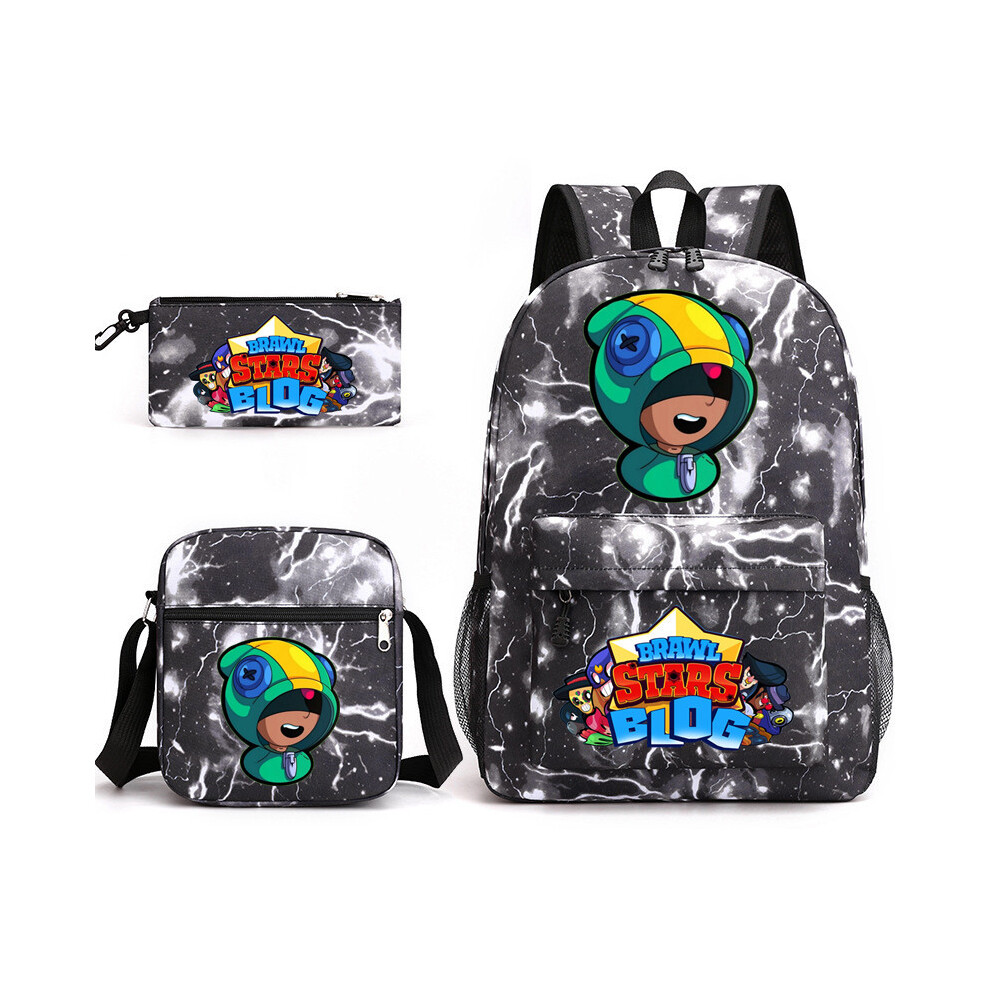 (Lightning black) BRAWL STARS School Bag Backpack Three-piece Set _a