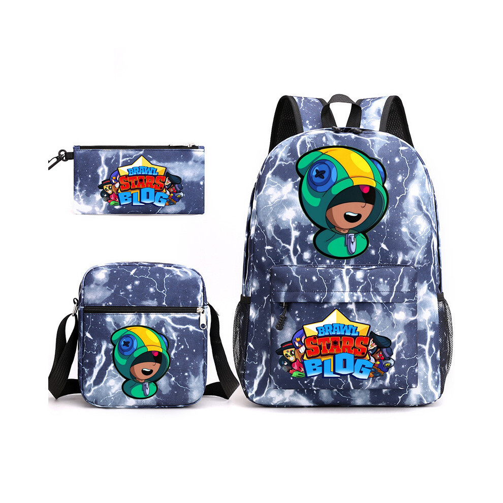 (Lightning blue) BRAWL STARS School Bag Backpack Three-piece Set _a