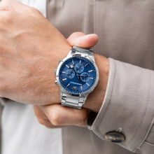 EMPORIO ARMANI MEN'S AR2448 SILVER BRACELET BLUE DIAL SILVER CASE