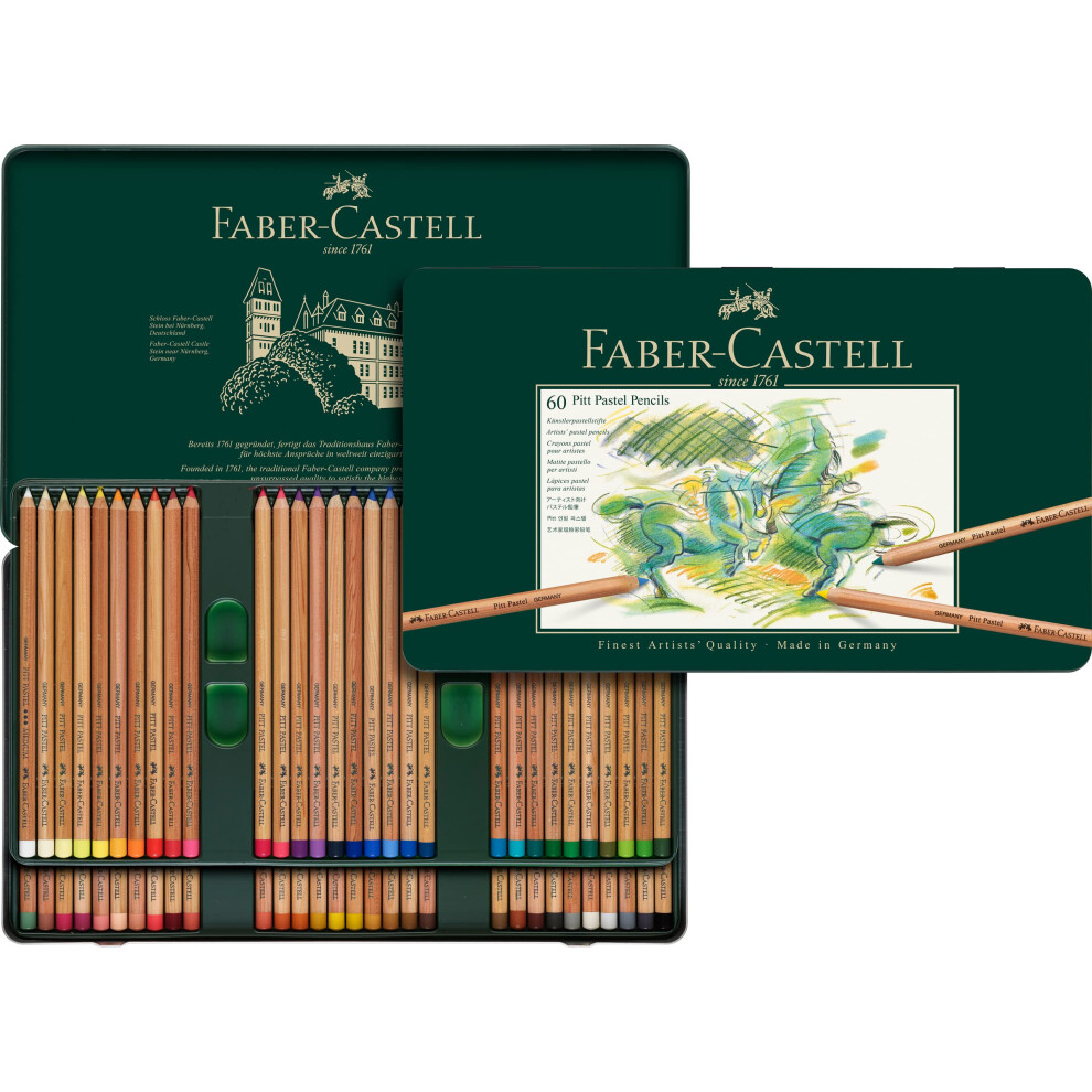 Faber-Castell Tin of 60 Pitt Pastel Artists Colouring Pencils, High Colour Ideal For Colouring, Drawing,