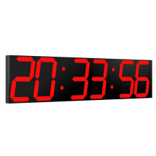 Horloge murale LED CHKOSDA rouge — chiffres XXL 5,9 pouces, écran 27 pouces, compte à rebours, télécommande, gradateur automatique