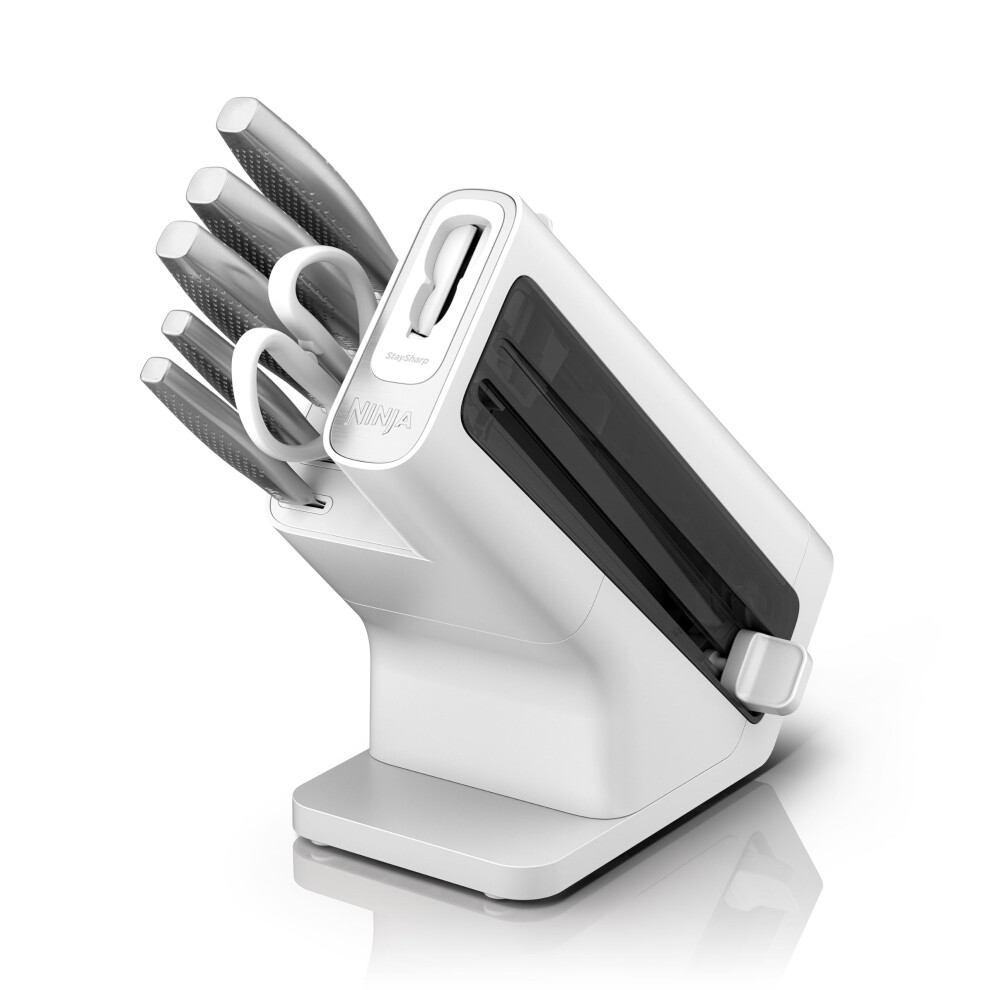 Ninja StaySharp 6-Piece Knife Set with Integrated Sharpener - Forged German Stainless Steel, White Block, Chef Knife Included (K32006UKWH)