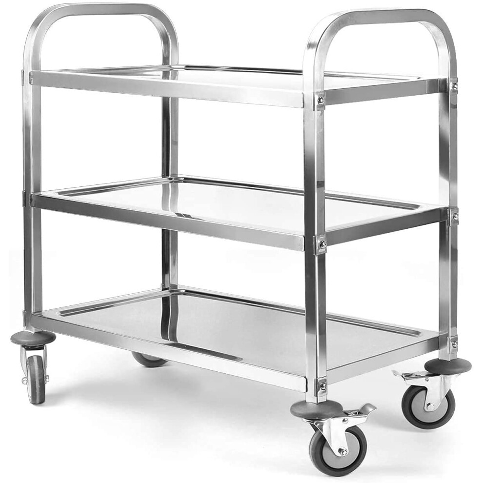 Uyoyous Yoyous Large 3 Tier Stainless Steel Utility Cart 950X950x500mm Kitchen Rolling Carts Serving Trolley Service Catering Storage Cart