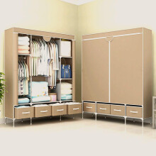 Anmas Power Canvas Wardrobe with 4 Drawers, Light Coffee | Multi-Functional Clothes Storage with Hanging Rail and Shelves