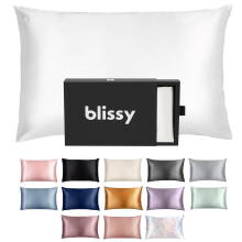 BLISSY Silk Pillowcase 100% Pure Mulberry Silk 22 Momme 6A High-Grade Fibers Satin Pillowcase Hair & Skin Regular, Queen