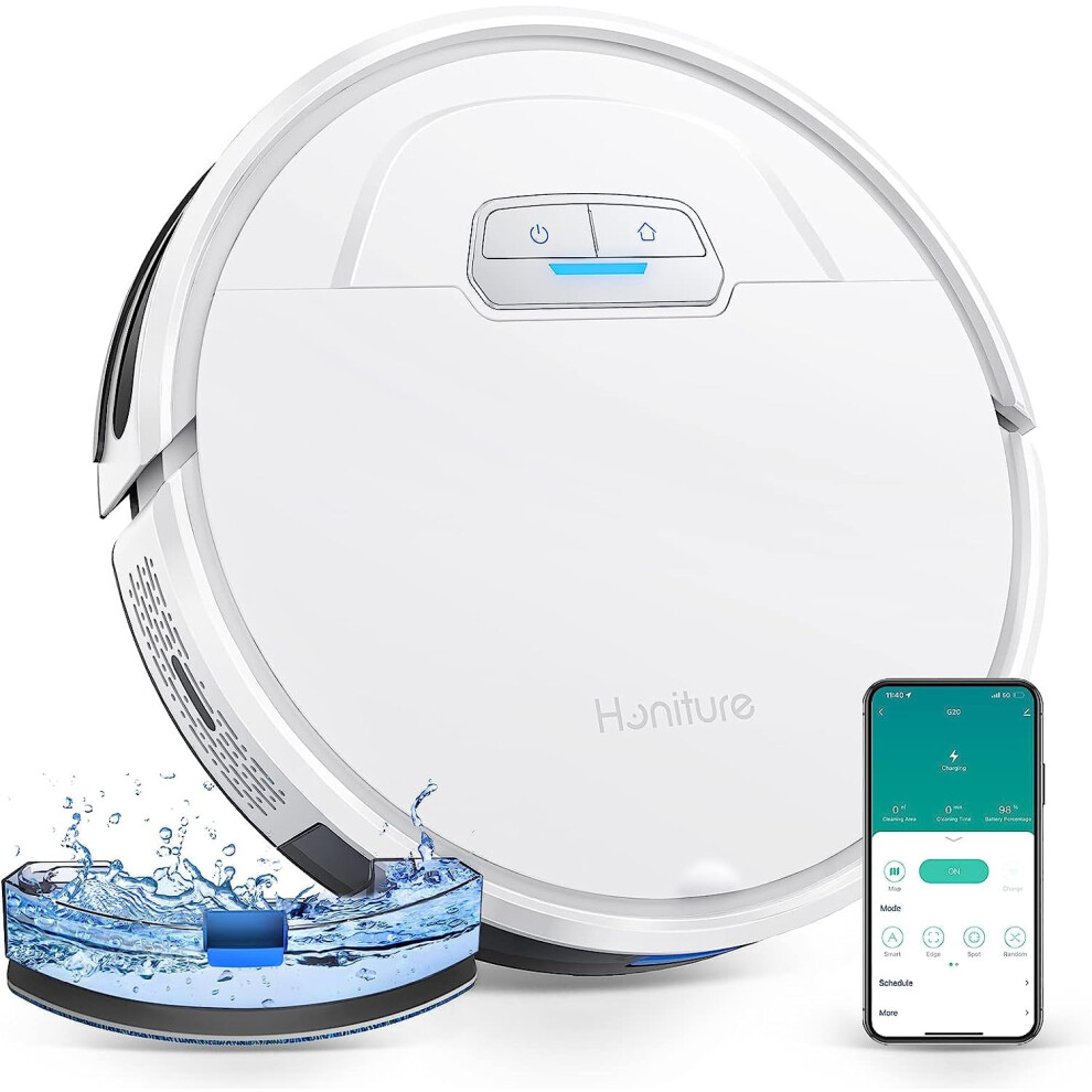 Honiture Robot Vacuum Cleaner With Mop, 4000Pa Strong Suction, Robotic Vacuums With Carpet Booster, Wi-Fi/App/Alexa/Remote, 7.6-In Ultra Thin, Ideal White