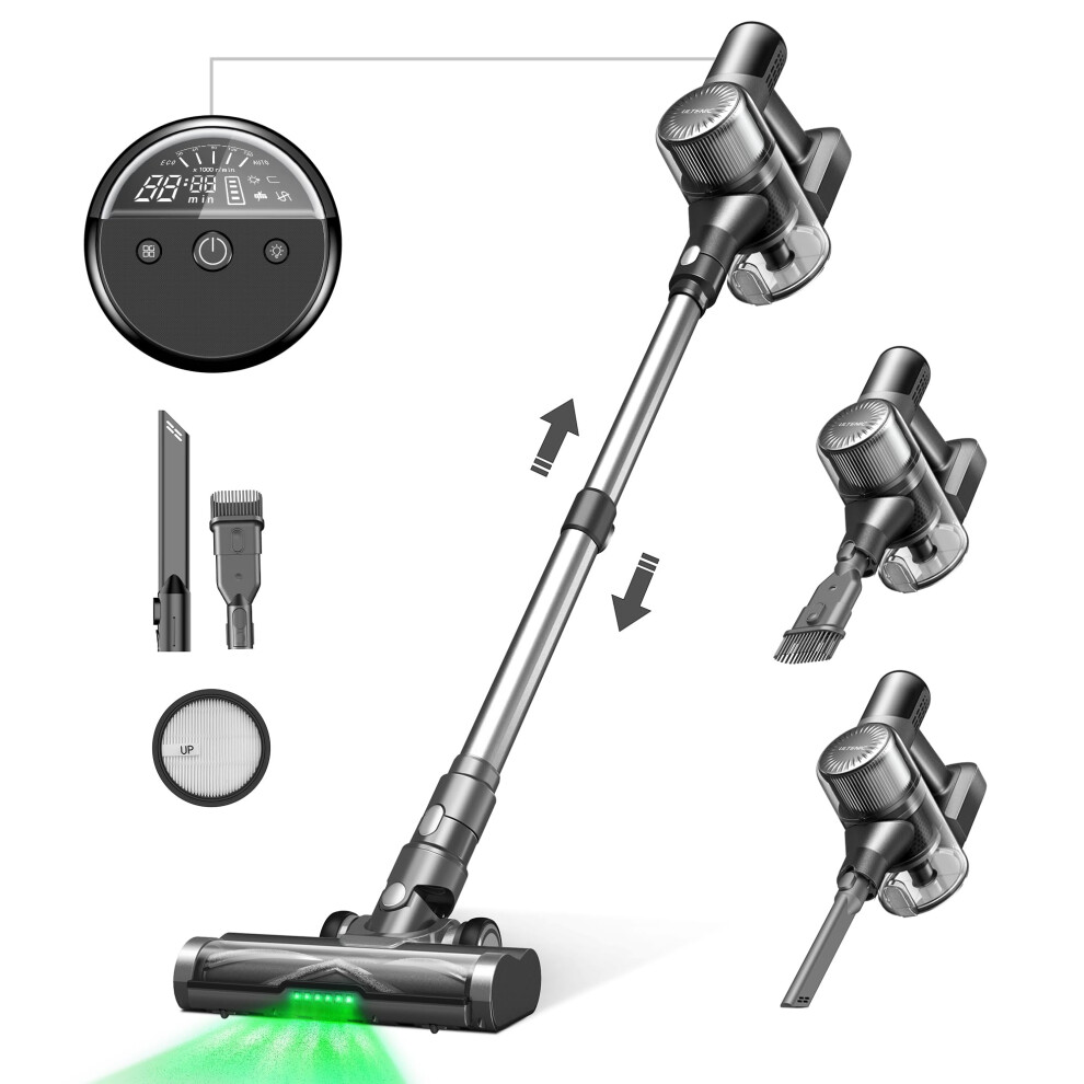 Ultenic U12 Vesla Cordless Vacuum Cleaner, 30Kpa Stick Vacuum Cleaner with Powerful Suction, Automotive Design Dashboard