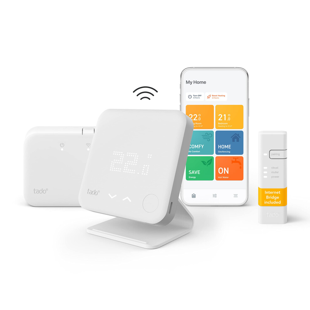 Tado Wireless Smart Thermostat Starter Kit V3+ With Stand – Remote Boiler & Hot Water Control, Geofencing, Open Window Detection (Med_rxwbc605)