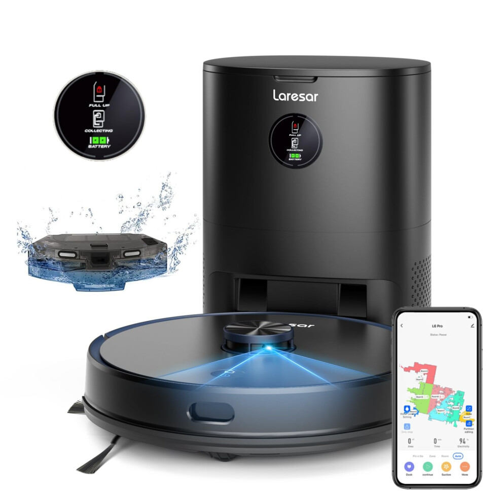 Laresar Robot Vacuum Cleaner With Mop,3500Pa Robotic Vacuum With 3.5L Self Emptying Station,Works