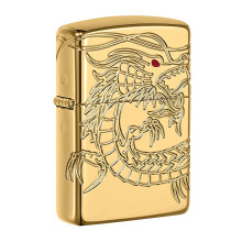 Zippo Armor Chinese Dragon Windproof Pocket Lighter - High Polish Gold Plate