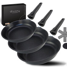 DIVORY pan set 3-piece pan 20cm, 24cm, 28cm with removable handle, induction, non-stick coated frying pan high + pan protector - induction pan