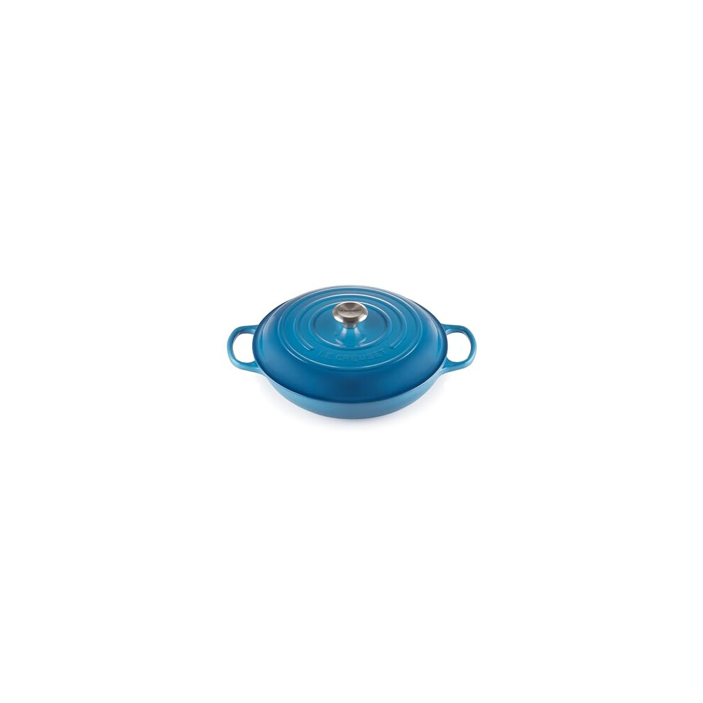 Le Creuset Signature Enamelled Cast Iron Shallow Casserole Dish With Lid, 30 cm, 3.2 Litres, Marseille Blue, 211803020