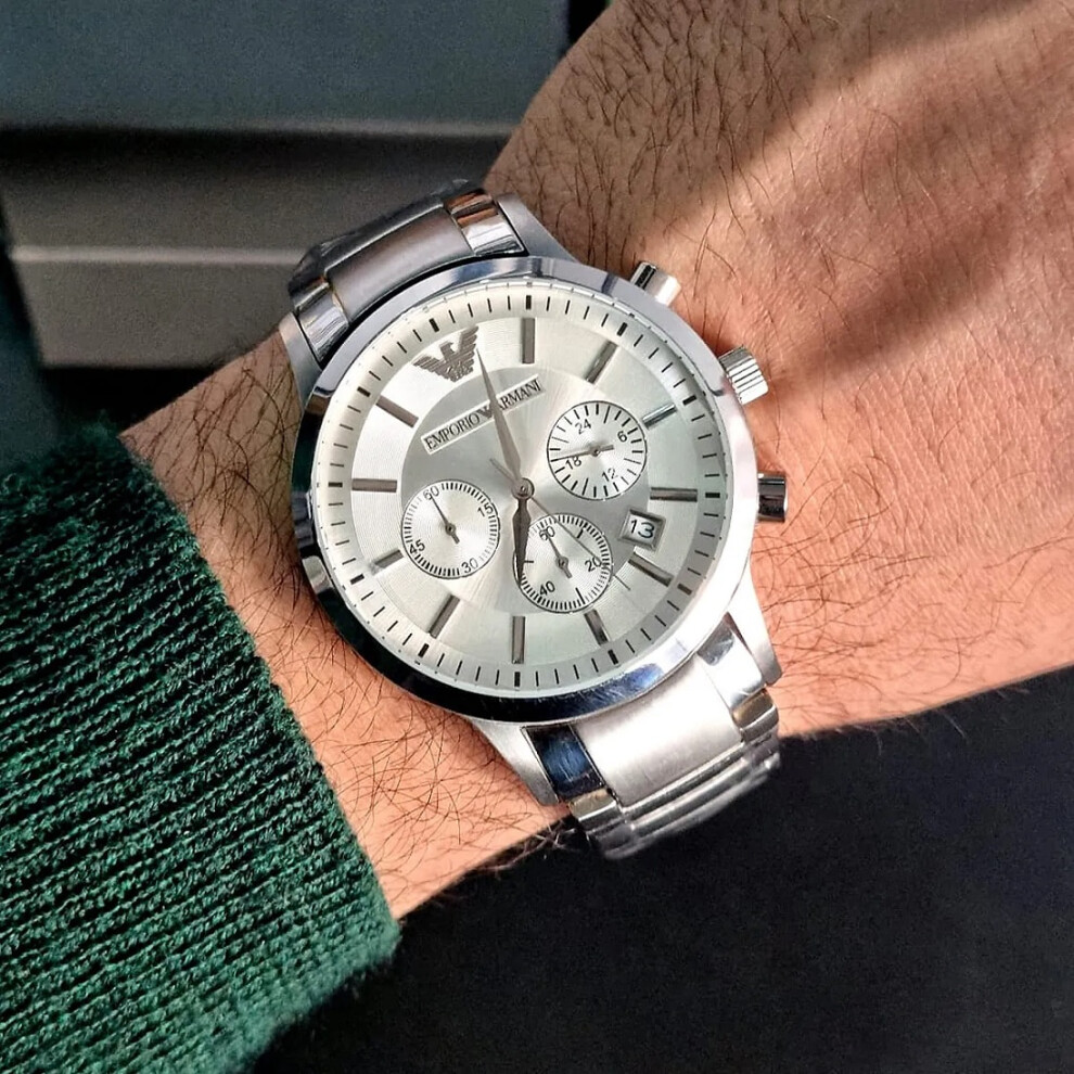 EMPORIO ARMANI MEN'S AR2458 SILVER BRACELET WHITE DIAL SILVER CASE