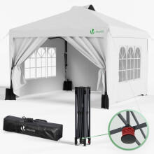 VOUNOT 3m x 3m Pop Up Gazebo with Sides, Central Lock System & 4 Weight Bags & Carry Bag, Marquee Garden Party Tent Outdoor, White