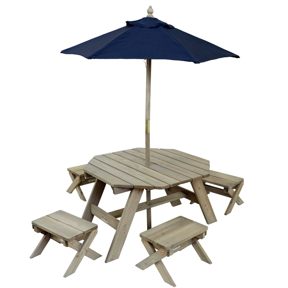 KidKraft Octagon Wooden Garden Table and Chair set for Kids with Parasol, Outdoor Garden Furniture For Children, 20176, Amazon Exclusive