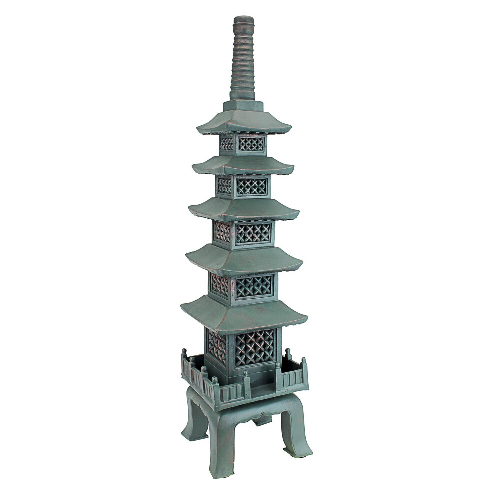 Design Toscano Eu7430 The Nara Temple Pagoda Asian Decor Garden Statue, Large 71 Cm, Polyresin, Verdigris Green/Bronze