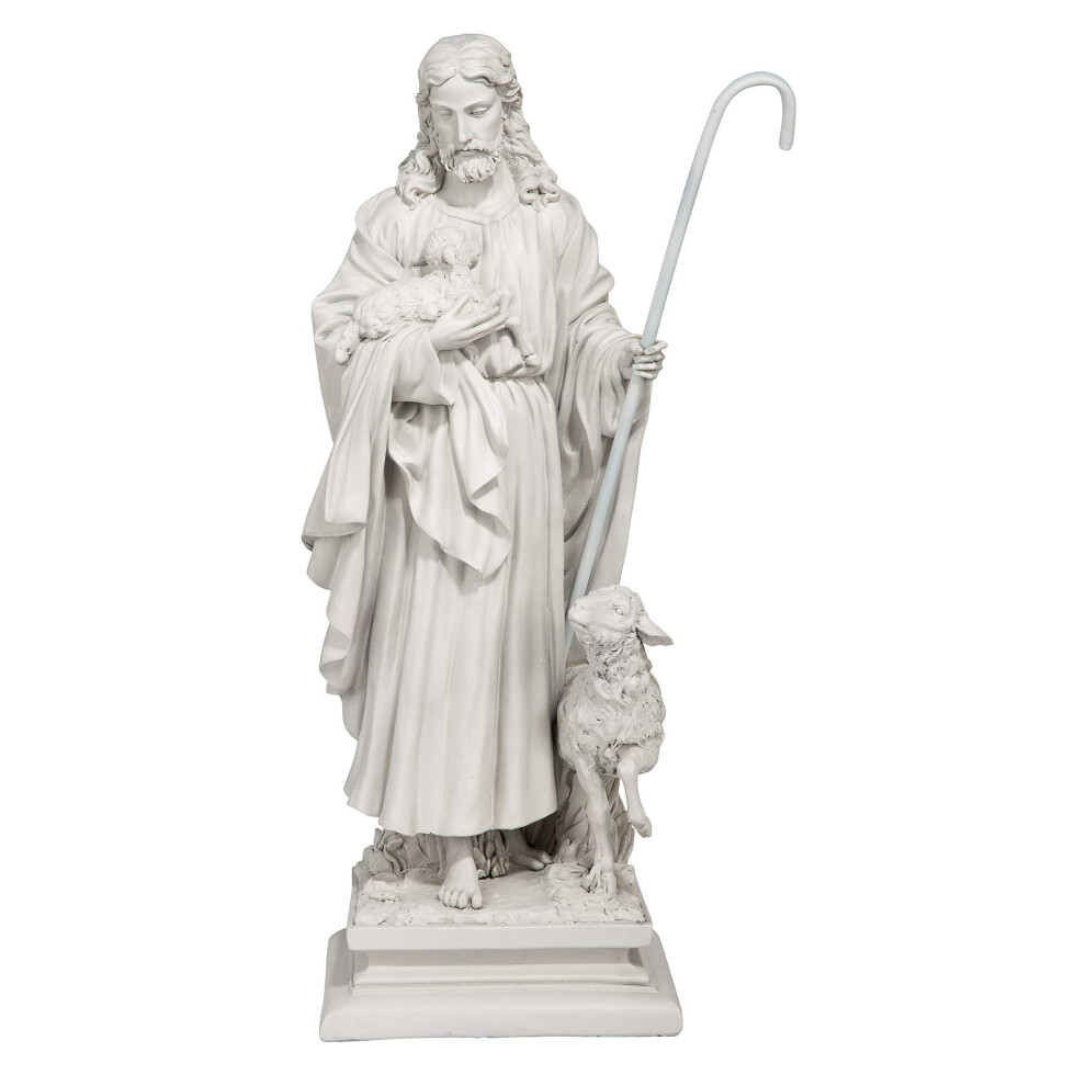Design Toscano Eu1785 Jesus The Good Shepherd Religious Garden Statue, Large, 71 Cm, Polyresin, Antique Stone, Off White