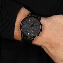 EMPORIO ARMANI MEN'S AR2461 BLACK LEATHER STRAP BLACK DIAL BLACK CASE