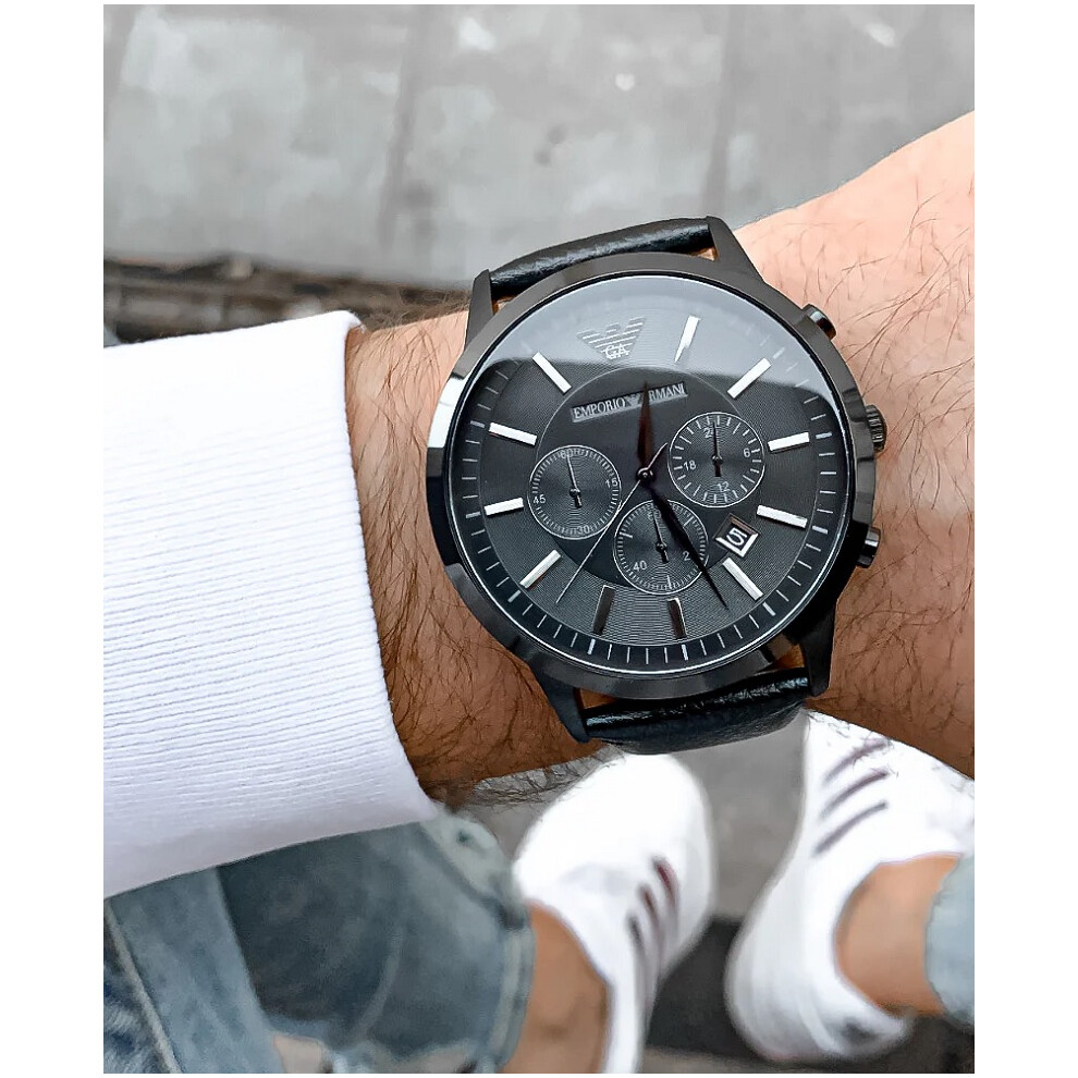 EMPORIO ARMANI MEN'S AR2462 GREY LEATHER STRAP GREY DIAL GREY CASE