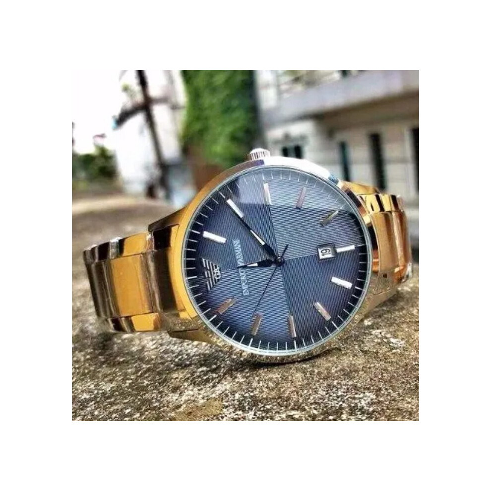 EMPORIO ARMANI MEN'S AR2472 SILVER BRACELET BLUE DIAL SILVER CASE