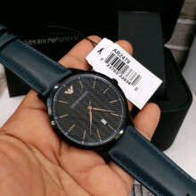EMPORIO ARMANI MEN'S AR2479 BLUE LEATHER STRAP BLUE DIAL BLACK CASE