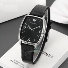 EMPORIO ARMANI MEN'S AR2490 SQUARE BLACK STRAP BLACK DIAL SILVER CASE
