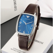 EMPORIO ARMANI MEN'S AR2491 SQUARE BROWN STRAP BLUE DIAL SILVER CASE