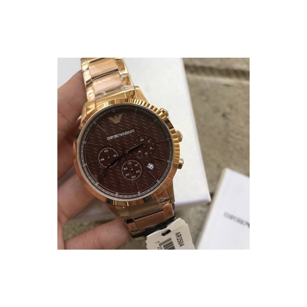 EMPORIO ARMANI MEN'S AR2504 ROSE GOLD STRAP BROWN DIAL ROSE GOLD CASE