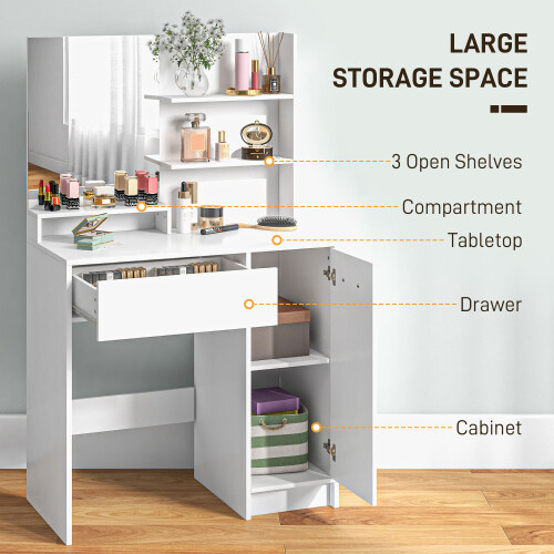 Homcom HOMCOM Dressing Table with Mirror and Stool, Makeup Desk for Bedroom, White 2