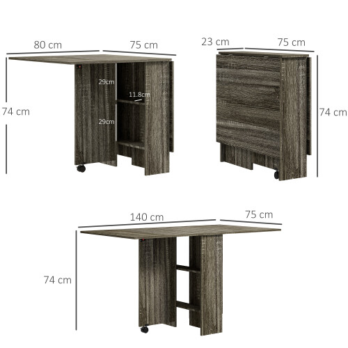 Homcom HOMCOM Mobile Drop Leaf Dining Table Folding Desk w/ 2 Wheels Dark Grey 1