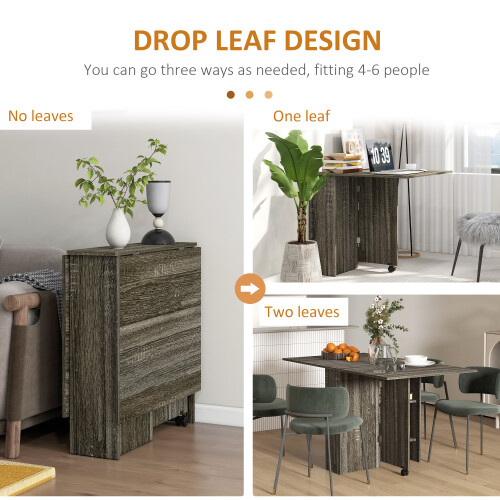 Homcom HOMCOM Mobile Drop Leaf Dining Table Folding Desk w/ 2 Wheels Dark Grey 2