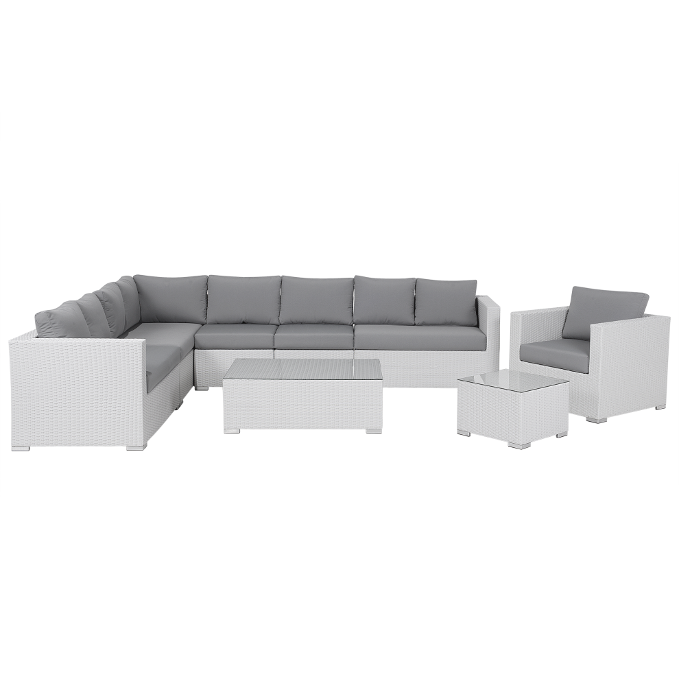 Garden Lounge Set with Table 8 Seater XXL Right Hand Modular PE Rattan White