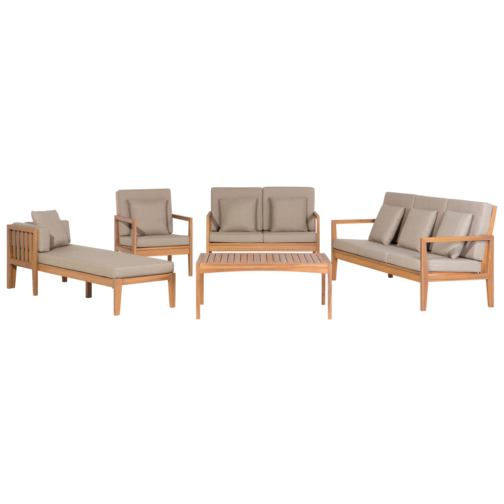 Garden Lounge Set with Table 7 Seater PATAJA Acacia Wood Light Brown