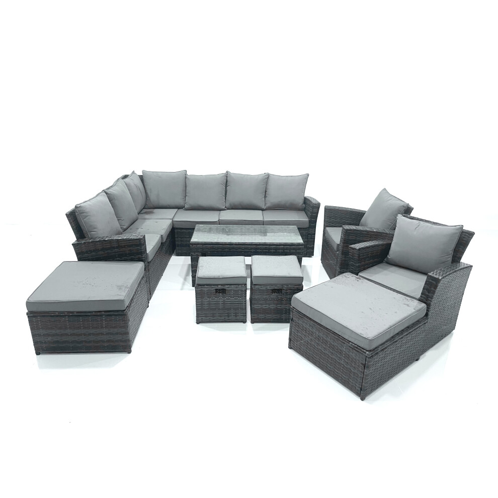 Fimous Dark/Grey 12 Seat Rattan Garden Furniture Corner Sofa Set Outdoor Patio Sofa Chair Table Set With 2 Small Footstools 2 Big Footstools Mixed - Image 2
