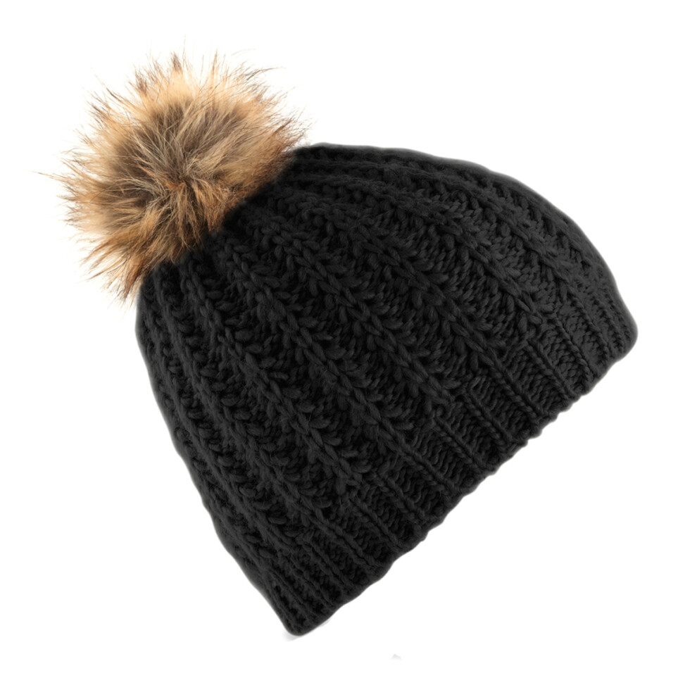 (One Size, Black) Beechfield Ladies/Womens Faux Fur Pom Pom Winter Beanie