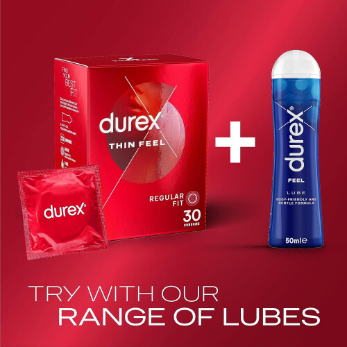 Durex Durex Thin Feel Condoms 30 Pack - Regular Size, Increased Sensitivity, Pre-Lubed with Silicone Lube, Latex Condoms 2
