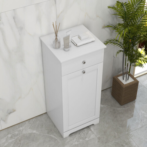 Homcom HOMCOM Bathroom Cabinet with Folding Laundry Hamper and Drawer, White 1
