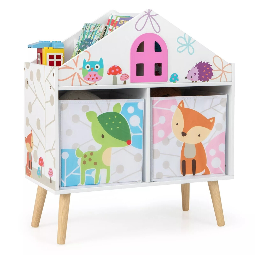 Kids House-shaped Bookshelf Wooden Dollhouse Book Shelves Toy Cabinet