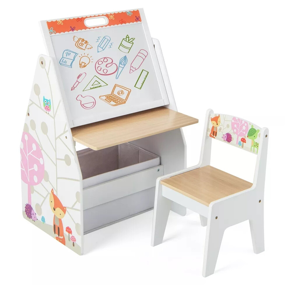 Double-Sided Kids Art Easel Play Station Table Chair Set