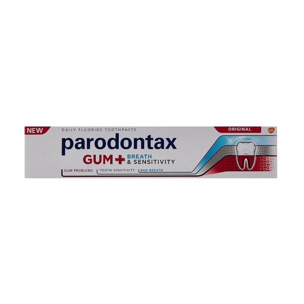 White Parodontax Toothpaste Gum + Breath & Sensitivity Healthy Gums & Strong Teeth, Targets Plaque Bacteria, Fights Bad Breath, 75Ml