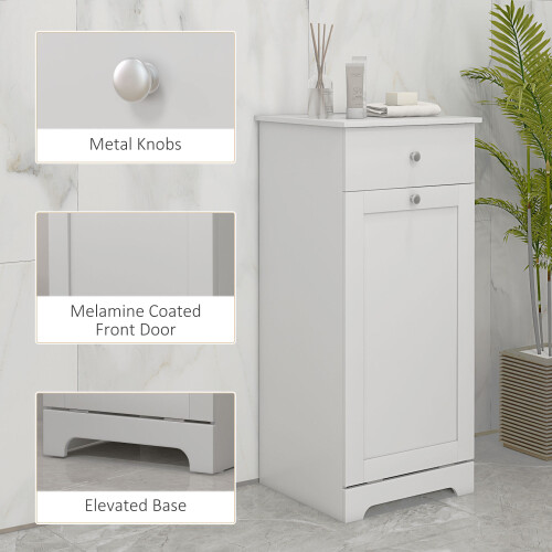 Homcom HOMCOM Bathroom Cabinet with Folding Laundry Hamper and Drawer, White 2